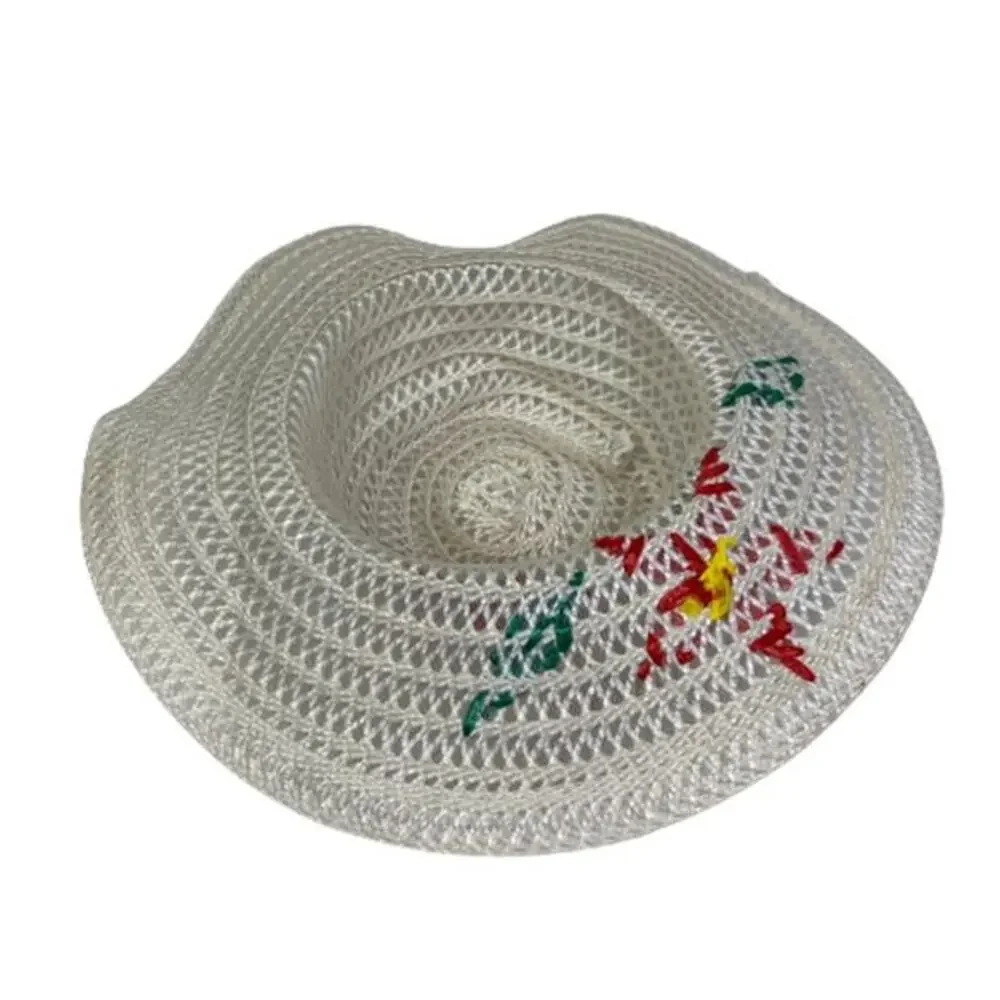 PARIS ACCESSORIES‎ Hat Vintage Floral Straw Wide Brim Beach Sun White Retro